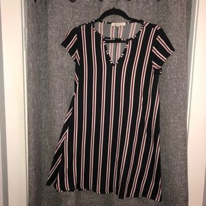 Sweetkie Women’s Black T-Shirt Dress with Red & White Stripes Large